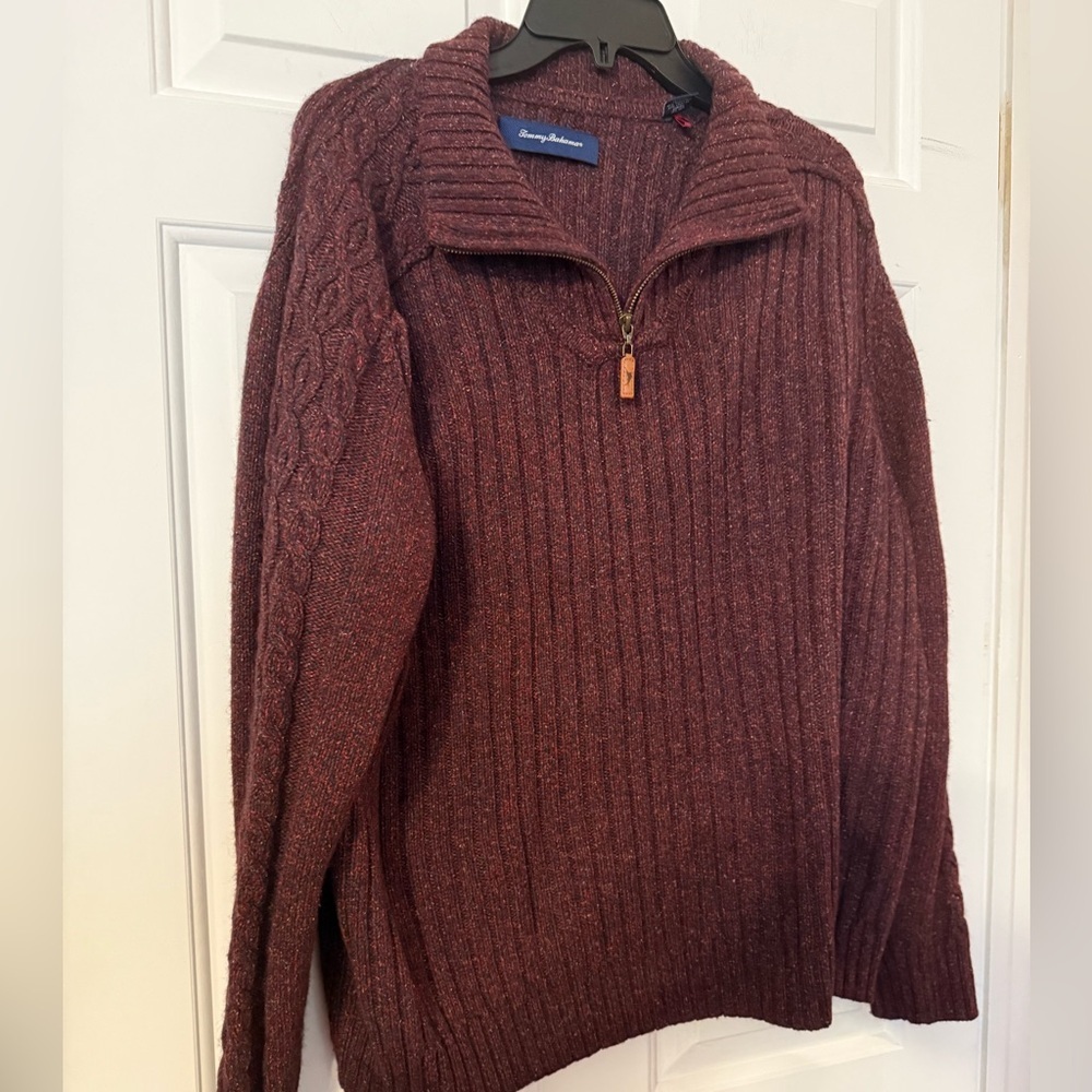 Tommy Bahama 1/4 Zip Burgundy Heathered Sweater XL Wool Silk Ribbed Preppy EUC